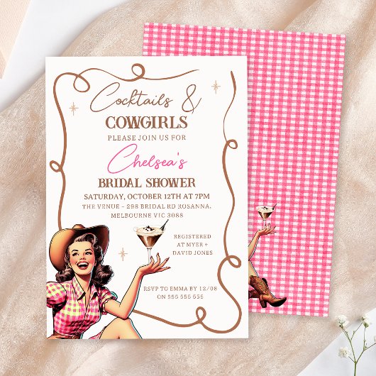 Retro Roze Bruine Cocktails Cowgirls Vrijgezellenf Kaart
