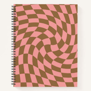Retro Roze bruine pasta gekookte cheques Notitieboek