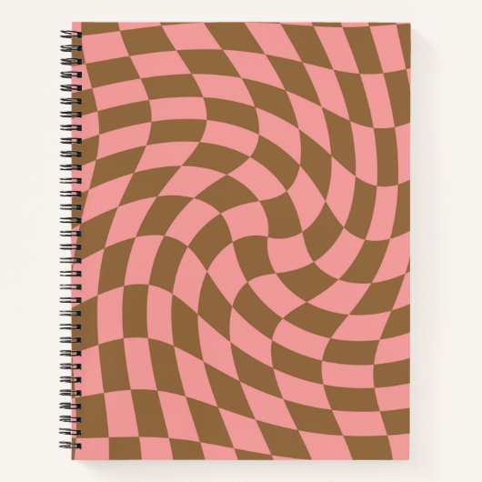 Retro Roze bruine pasta gekookte cheques Notitieboek (Voorkant)