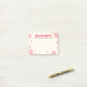 Retro roze bubblegum aangepaste naam post-it® notes (Op bureau)