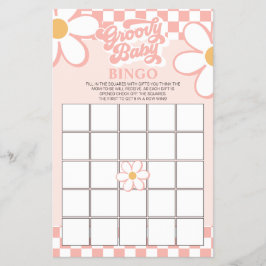 Retro Roze Check Daisy Baby shower Bingo Flyer