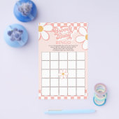 Retro Roze Check Daisy Baby shower Bingo Flyer (Enkel)