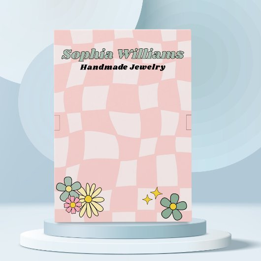 Retro Roze Checker Armband Sieraden Display Kaart Contactkaartje