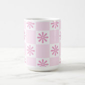 Retro Roze Checker Geruit Bloempatroon Koffiemok (Center)