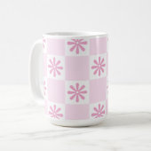 Retro Roze Checker Geruit Bloempatroon Koffiemok (Voorkant links)