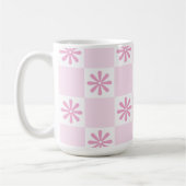 Retro Roze Checker Geruit Bloempatroon Koffiemok (Links)