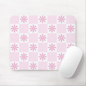 Retro Roze Checker Geruit Bloempatroon Muismat (Met muis)