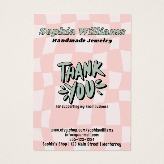 Retro Roze Checker haarspeld accessoire Display Ka Visitekaartje (Achterkant)