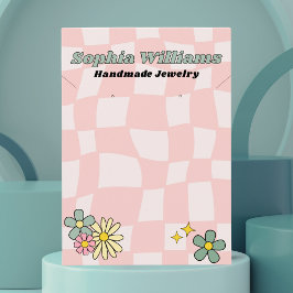 Retro Roze Checker Ketting & Oorbel Display Kaart