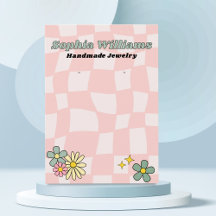 Retro Roze Checker Oorbel Sieraden Display Kaart