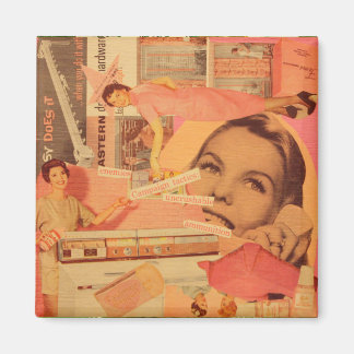Retro roze collage magneet