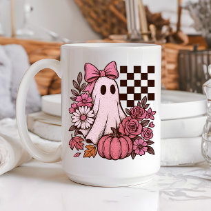 Retro Roze Coquette Ghost Girl met Boog Halloween Koffiemok