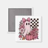 Retro Roze Coquette Ghost Girl met Boog Halloween Magneet (Voorkant / Achterkant)