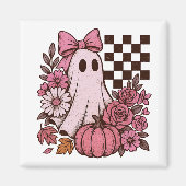 Retro Roze Coquette Ghost Girl met Boog Halloween Magneet (Voorkant)