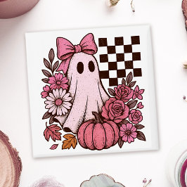 Retro Roze Coquette Ghost Girl met Boog Halloween Magneet
