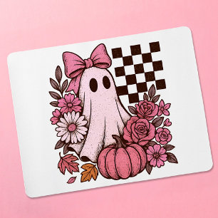 Retro Roze Coquette Ghost Girl met Boog Halloween Muismat