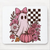 Retro Roze Coquette Ghost Girl met Boog Halloween Muismat (Voorkant)