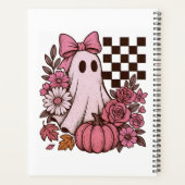 Retro Roze Coquette Ghost Girl met Boog Halloween Planner (Achterkant)
