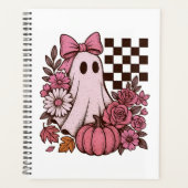 Retro Roze Coquette Ghost Girl met Boog Halloween Planner (Voorkant)