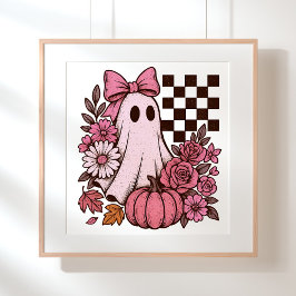 Retro Roze Coquette Ghost Girl met Boog Halloween Poster