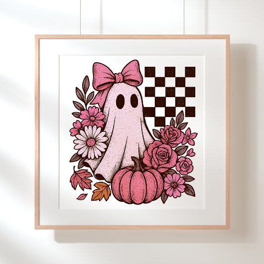 Retro Roze Coquette Ghost Girl met Boog Halloween Poster