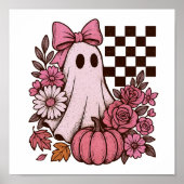 Retro Roze Coquette Ghost Girl met Boog Halloween Poster (Voorkant)