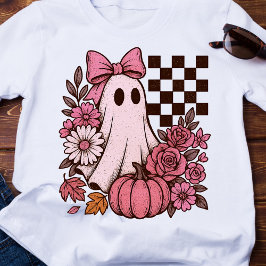 Retro Roze Coquette Ghost Girl met Boog Halloween T-shirt