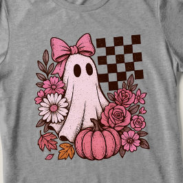 Retro Roze Coquette Ghost Girl met Boog Halloween Tri-Blend Shirt