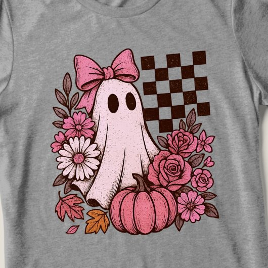 Retro Roze Coquette Ghost Girl met Boog Halloween Tri-Blend Shirt