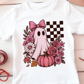 Retro Roze Coquette Ghost Girl met Boog Halloween Tri-Blend Shirt