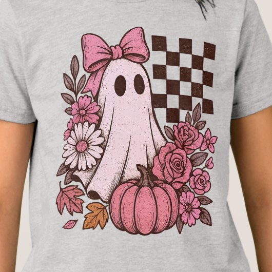 Retro Roze Coquette Ghost Girl met Boog Halloween Tri-Blend Shirt