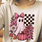 Retro Roze Coquette Ghost Girl met Boog Halloween Tri-Blend Shirt