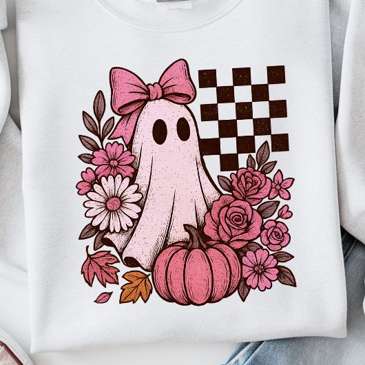 Retro Roze Coquette Ghost Girl met Boog Halloween Trui