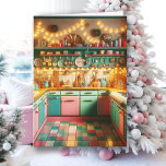 Retro Roze Cottage Kitsch Keuken Kerst Kaart<br><div class="desc">Wens je een warme en gezellige ouderwetse kerst en een gelukkig nieuwjaar. binnentekst van de kaart kan worden gepersonaliseerd,  zodat je jouw namen kunt toevoegen als je de begroeting wilt of wijzigen. Schattigee ouderwetse roze en blauwgroen retro kitsch keuken vol met vakantie decoraties,  vakantie kransen en kerstverlichting.</div>