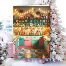 Retro Roze Cottage Kitsch Keuken Kerst Kaart