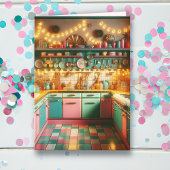 Retro Roze Cottage Kitsch Keuken Kerst Kaart