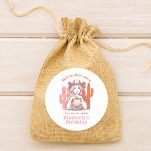 Retro Roze Cowgirl Disco Ball Verjaardagsfeestje Ronde Sticker