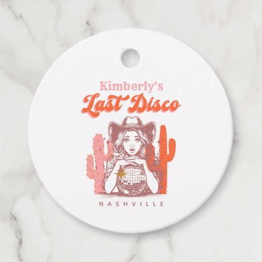 Retro Roze Cowgirl Laatste Disco Bachelorette-fees Bedankjes Labels (Voorkant)