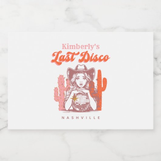 Retro Roze Cowgirl Laatste Disco Bachelorette-fees Sparkling Wijnetiket (Enkel label)