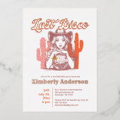 Retro Roze Cowgirl Laatste Disco Bachelorette Part Folie Uitnodiging (Voorkant)