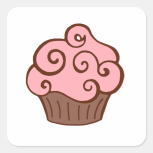 Retro Roze Cupcake Stickers