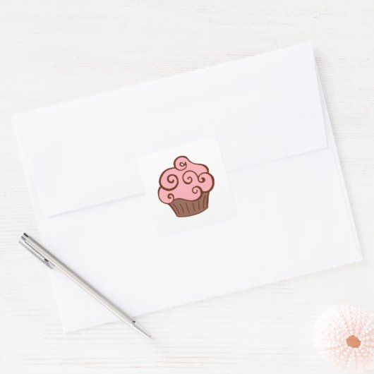 Retro Roze Cupcake Stickers (Envelop)