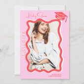 Retro roze curve kronkelen golvende foto afstudere aankondiging (Voorkant)