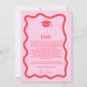 Retro roze curve kronkelen golvende foto afstudere bedankkaart (Voorkant)