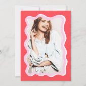 Retro roze curve kronkelen golvende foto afstudere bedankkaart (Achterkant)