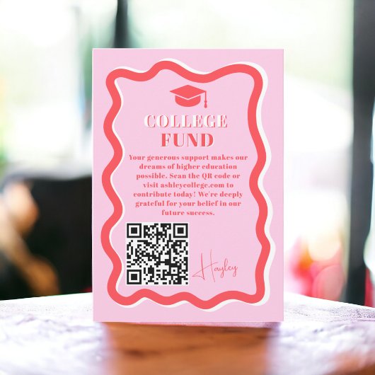 Retro roze curve squiggle wavy fund afstuderen informatiekaartje