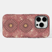 Retro Roze Daisies Glitter iPhone 16 Hoesje (Achterkant (horizontaal))