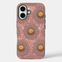 Retro Roze Daisies Glitter iPhone 16 Hoesje