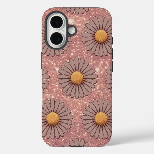 Retro Roze Daisies Glitter iPhone 16 Hoesje (Achterkant)