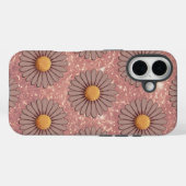 Retro Roze Daisies Glitter iPhone 16 Hoesje (Achterkant (horizontaal))
